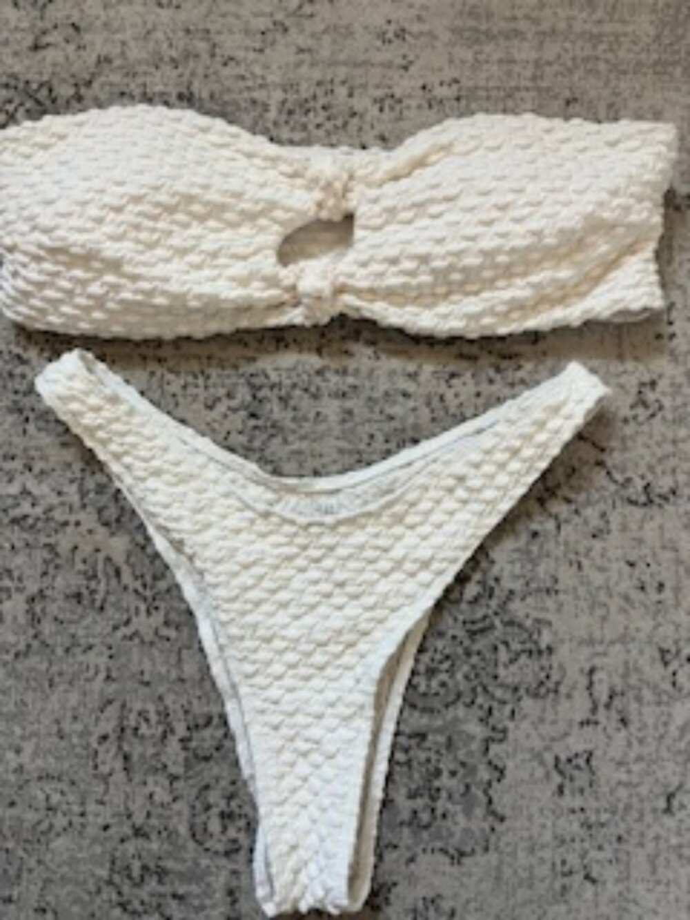 🧡3/15 Off White/Ivory Textured Bandeau Bikini Set Women's L